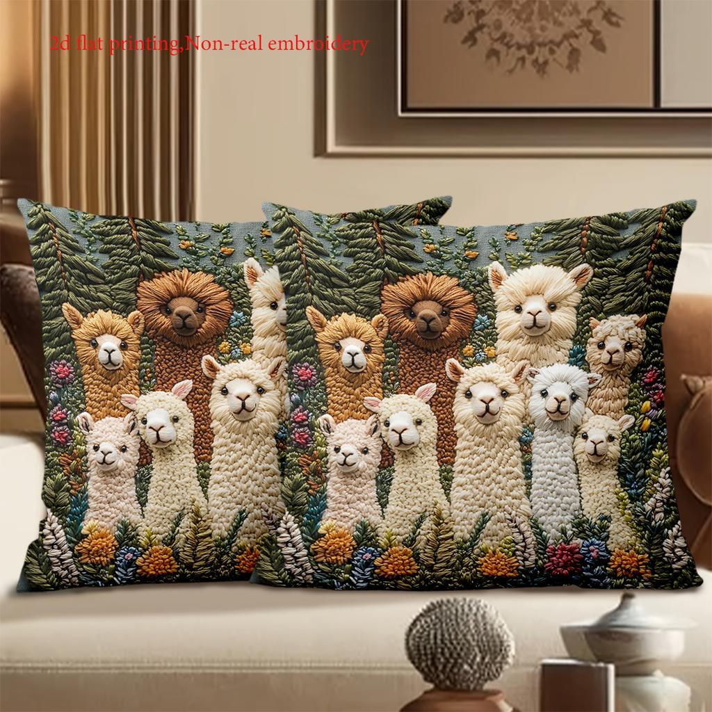 2D-Flachdruck-Kissenbezug mit niedlichem Lama-Muster aus Polyester – dekorativer Sofakissenbezug