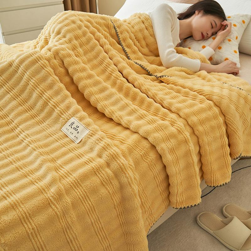 Solid Color Fluffy Blankets Thickened Wide Striped Blanket Soft Warm Sofa Bed Sheet Cover Chunky Nap Blanket Home Bedroom Decor