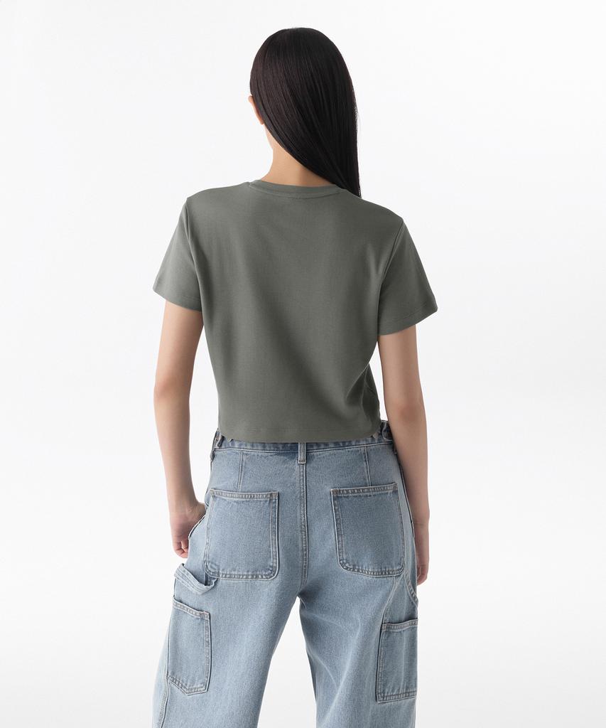 MUSINSA STANDARD WOMAN Women'S Crew Neck Crop T-Shirt [Khaki Gray]