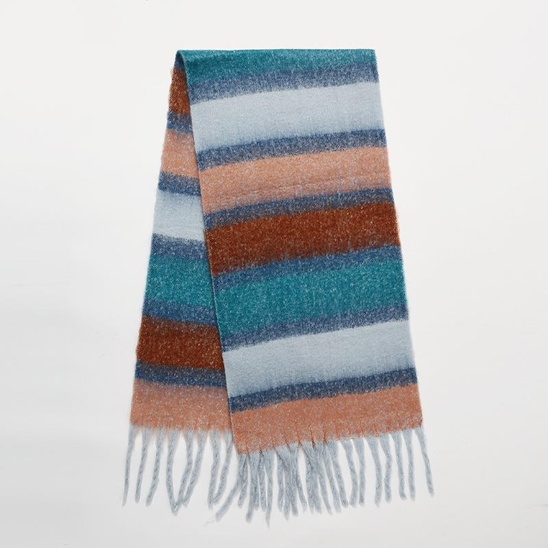 Striped scarf women's autumn and winter mohair color warm versatile shawl atmosphere scarf trendy fashion