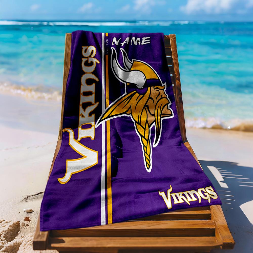 Minnesota Vikings Fan Gear Customized Name Beach Towel Super Soft & Absorbent