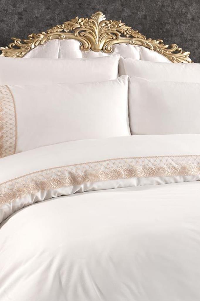 Suzan Juego de Funda Nórdica 6 Piezas, Funda Nórdica 200x220, Sábana 240x260 Tejido Jacquard, Tamaño Completo, Doble Tamaño Crema Capuchino