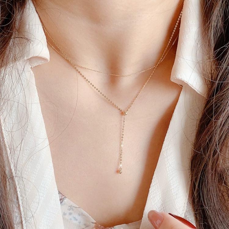 

Ожерелье из 14-каратного золота с покрытием из стерлингового серебра, женская мини-цепочка с золотыми шариками, регулируемая, особый дизайн, женская цепочка на ключицы 925