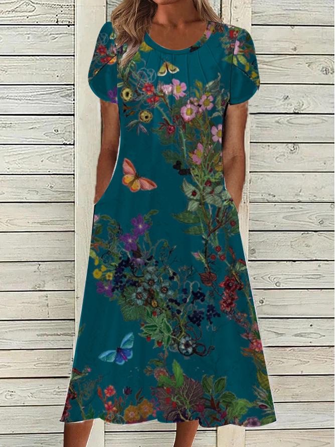 

Women s Summer Fashion Printed Long Dress with Pockets Small