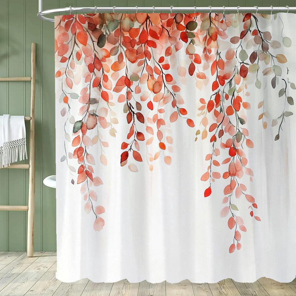 Modern Plants and Leaves Shower Curtain, Botanical Leaf Bathroom Decor Shower Curtain, Waterproof Shower Curtain with Hooks