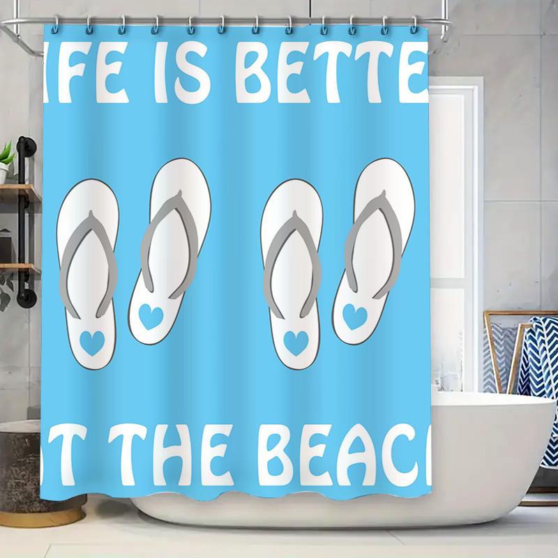 

Beach Sandals Flip Flops Summer Slippers Men Women Bath Mat Shower Curtain Home Decor Blue Pattern Waterproof Non-Slip Bathroom W60H190(CM)-1 Pcs