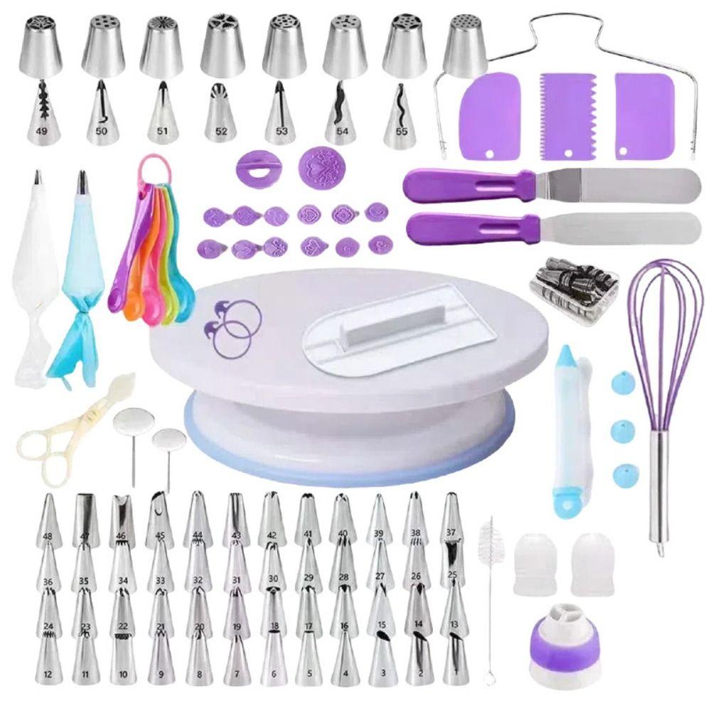 137Pcs Professional Cake Decorating Tools Kit Multi-functional Creative Pastry Turntable Kit Easy To Clean Rust-proof