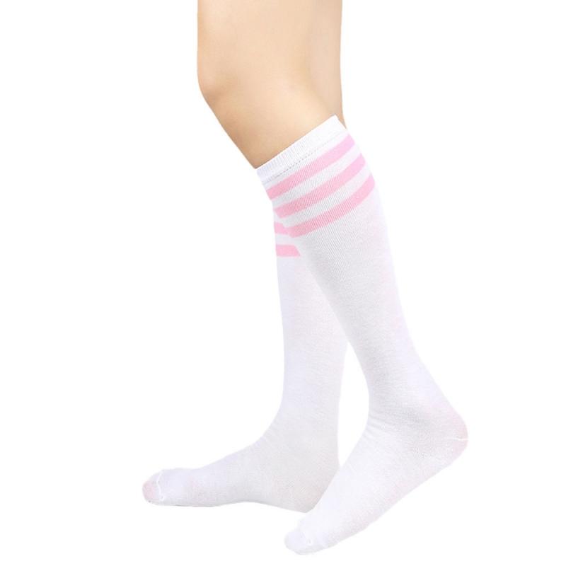 Women's Knee High Cotton Socks Streewear Harajuku Cheerleaders Black White Three-Line Striped Running Sports Socks