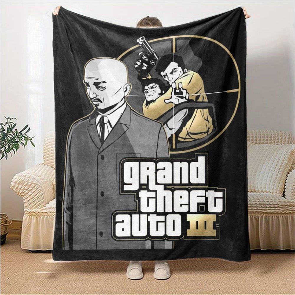 1pc Grand Theft Auto Soft Flannel Blanket with Designer Print A Cozy Blanket for All Seasons, Perfect for the Couch, Bed, Office