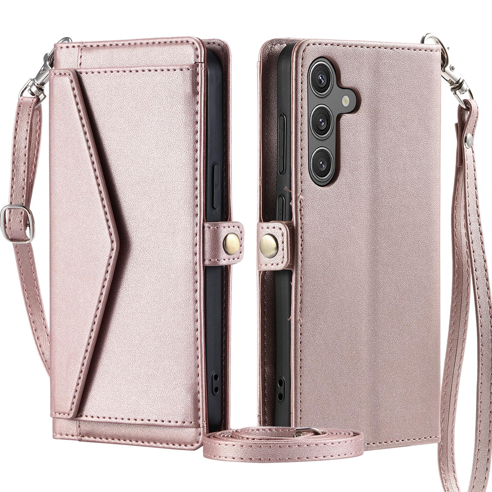 

For Samsung Galaxy A56 5G Leather Case Wallet Stand Phone Cover with Straps Rose Gold