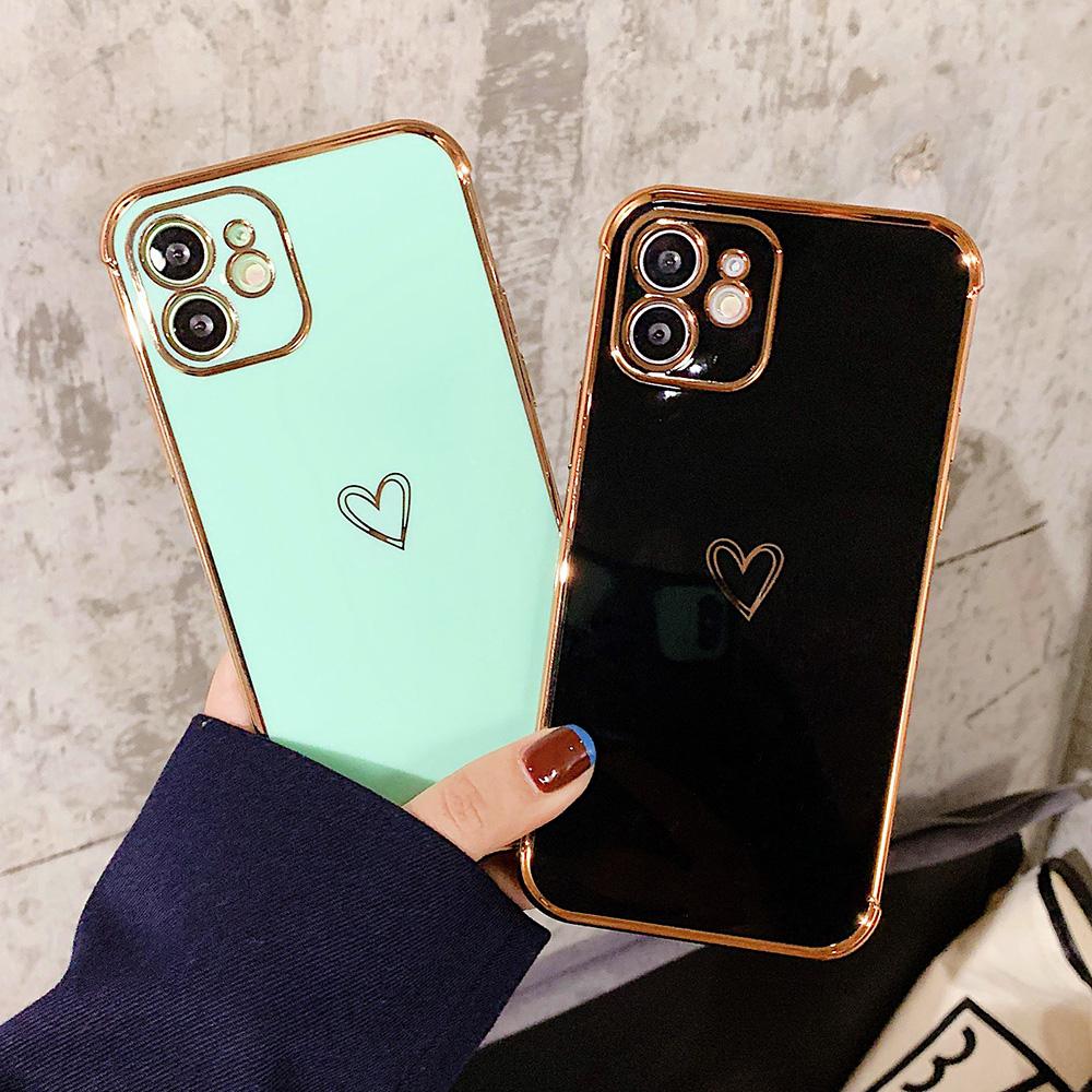 Electroplating Phone Case Bumper For Iphone 11 12 13 Pro Max Mini Xr X Xs 7 8 Plus Se Love Heart Soft Tpu Shockproof Back Cover