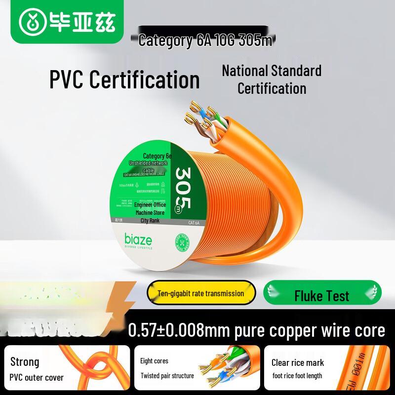 BIAZE CAT6A Unshielded Pure Copper Bulk Ethernet Cable