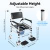 Adjustable Shower Chair for Elderly, Foldable Toilet Commode with Wheels, Heavy Duty Bath Bench with Safety Belt