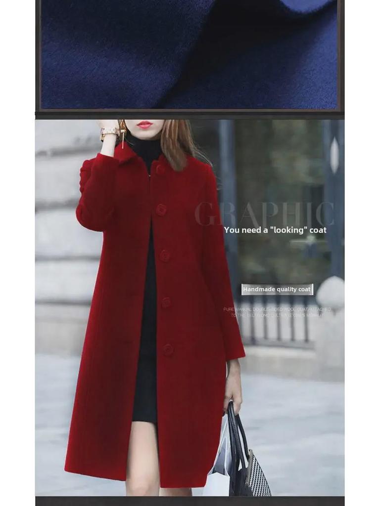 Women's 2025 Autumn/Winter Hepburn Style Mid-Length Slim Wool Coat - Plus Size Available
