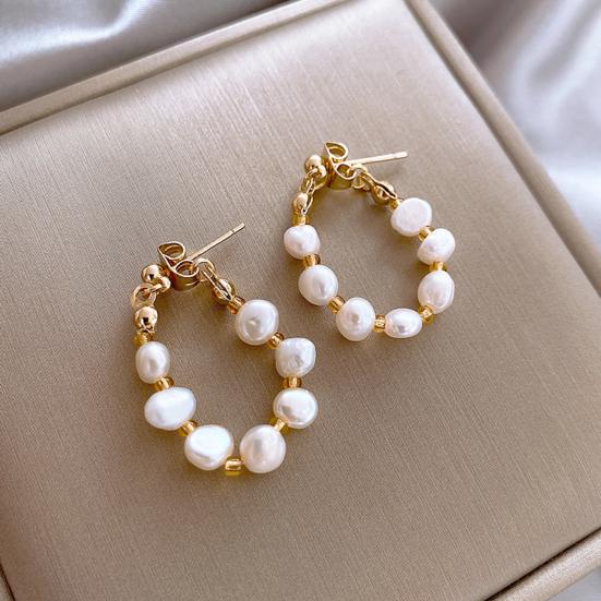 1 Pair Hoop Earrings Baroque Faux Pearls Decor Korean Style Design Earrings Jewelry Gift Fashion Accessories