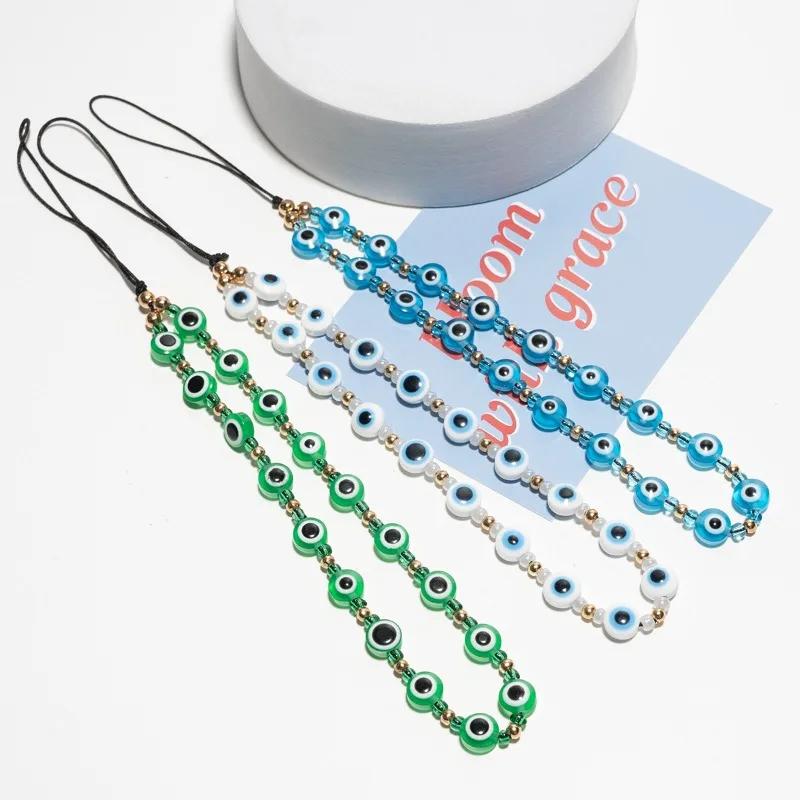 Fashion Evil Eye Phone Chain Resin Beads Mobile Phone Strap Colorful Mobile Phone Charm Accessories Jewelry for Women Girls