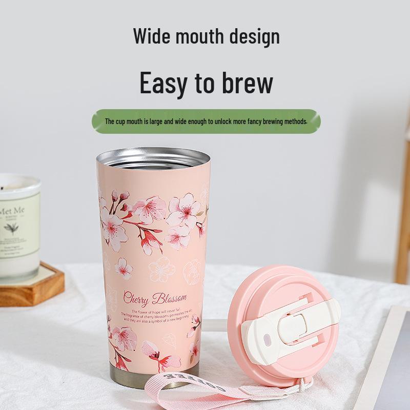 2025 316 Izolovaný hrnek na kávu pro ženy: Elegantní cestovní hrnek s dvojitou stěnou a designem konvalinek
