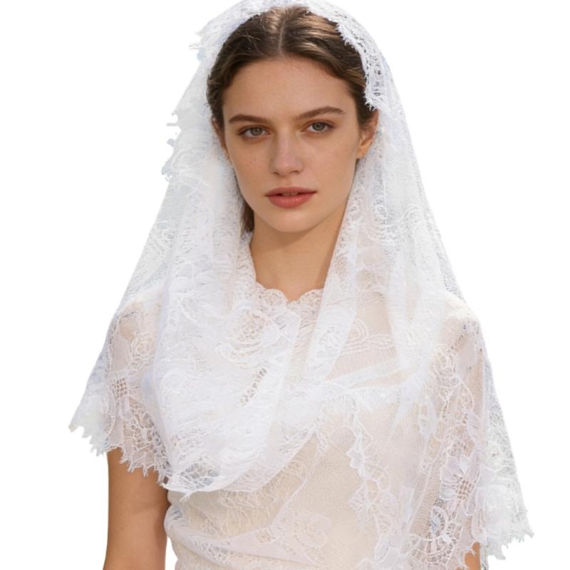 Gothic Bridal Veils Lace Brimmed Wedding Headpiece With Floral Lace For Halloween Bride Ceremony Accessories