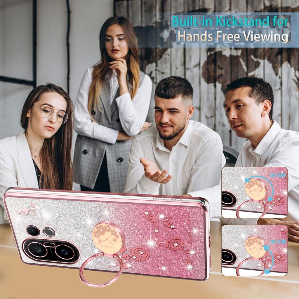 KADEM For vivo S30 Pro mini 5G Case Ring Kickstand TPU Flowers Phone Cover Gradient Glitter