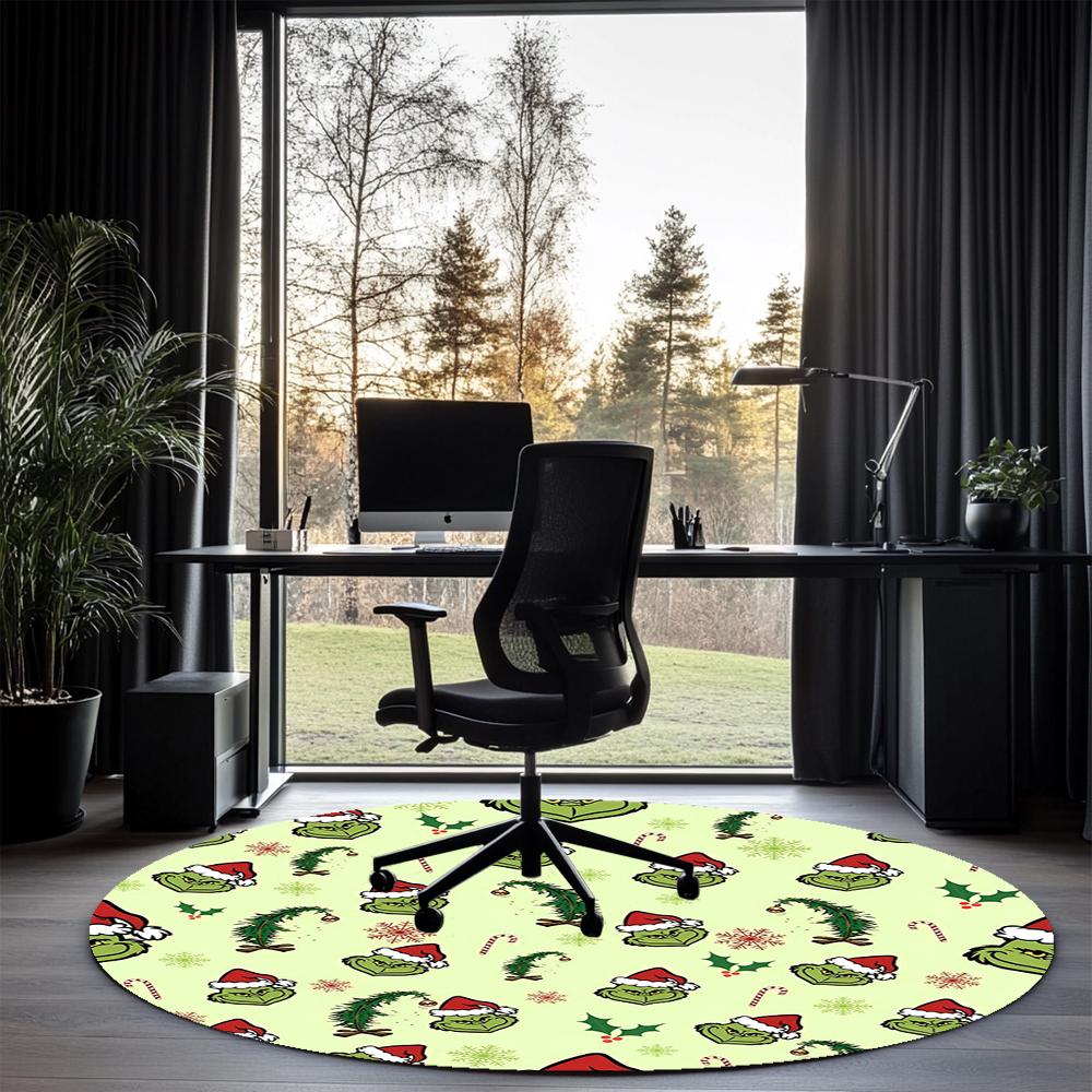 Grinch Printed Round Rug Carpet Chair Rug Area Rug Entryway Doormats,for Office Chair Living Room Bedroom Kitchen Room.