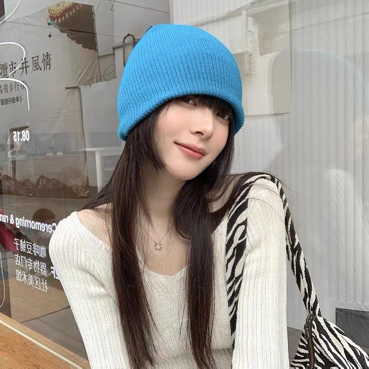 

Шапка для улицы женская осенне-зимняя универсальная шерстяная шапка прилив корейская защита ушей теплая интернет знаменитость синяя вязаная шапка холодная шапка M（56-58cm） озеро синий