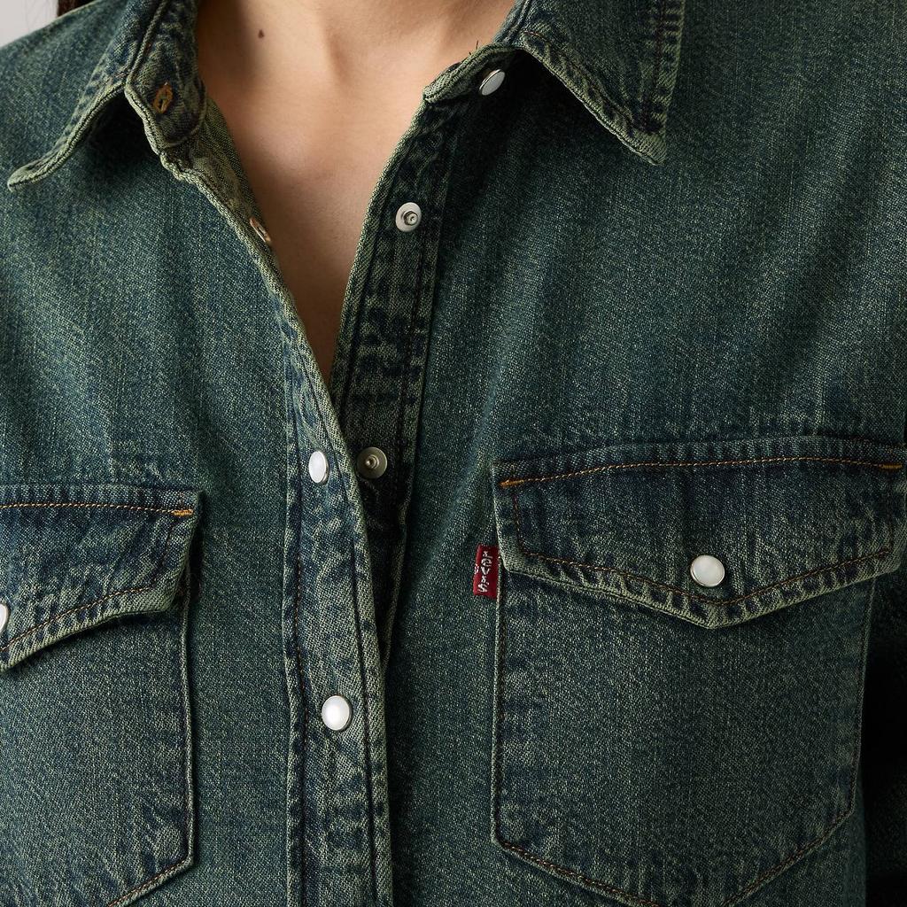 Levis Casual Comfortable Button Down Point Collar Denim Long Sleeve Shirt Women Shirts 16786-0109