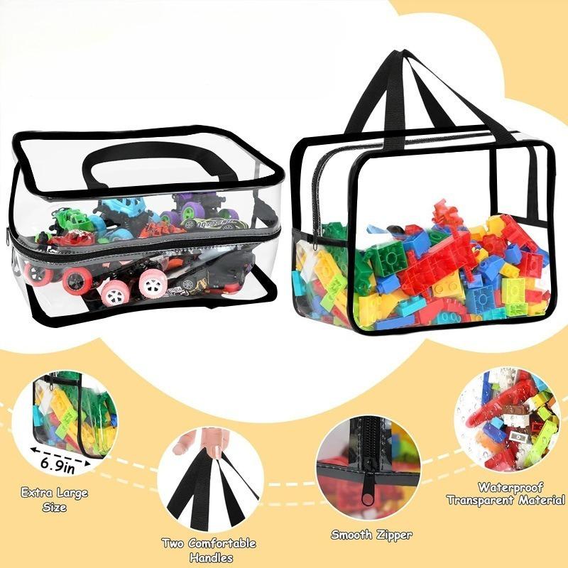 Transparent PVC Storage Bags Reusable Large Toy Building Blocks Travel Cosmetics Craft Supply Handbag Container with Zipper