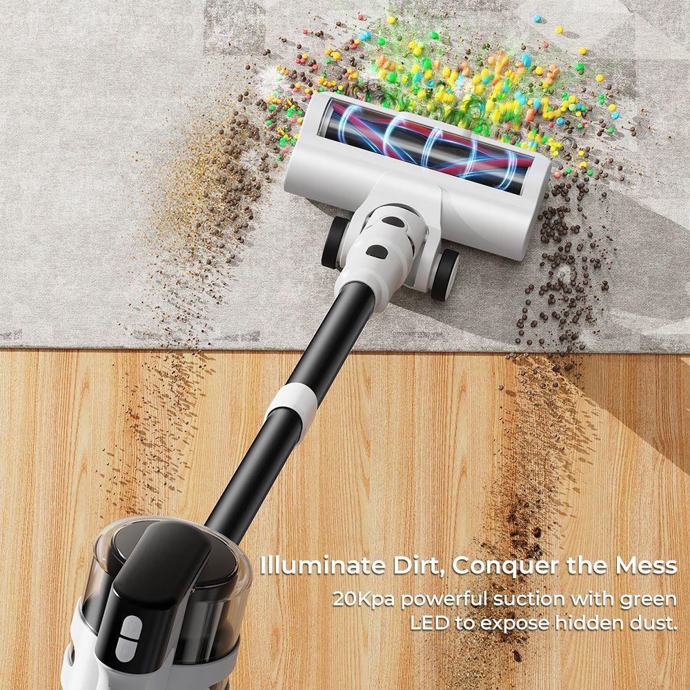 MOOSOO S5 Mate Cordless Stick Vacuum Cleaner, 20kPa Powerful Suction, 55min Runtime, 1L Dustbin, Green LED Technology