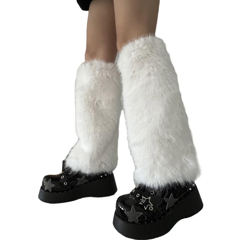 Flauschige Kunstpelz Beinwärmer Pelz Fersen Lange Stiefel Manschetten Abdeckung Hat Elastisch Ein Paar Karneval Stiefelabdeckung Y2K JK Uniform
