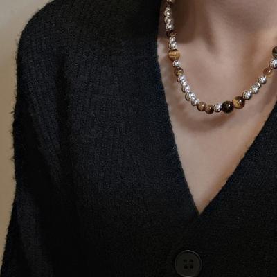 Maillard Gradual Change Round Bead OT Buckle Necklace Korean Version Heavy Industry Fashion Versatile Sweater Chain Simple Collarbone Chain Women