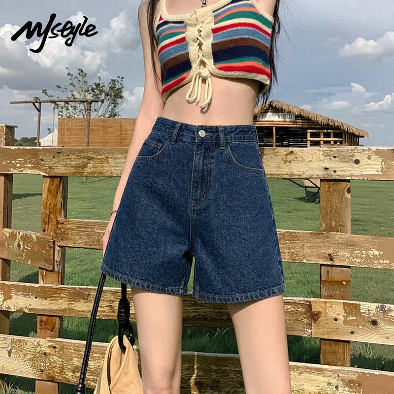 MJ STYLE Women's A-Line High-Waist Denim Shorts
