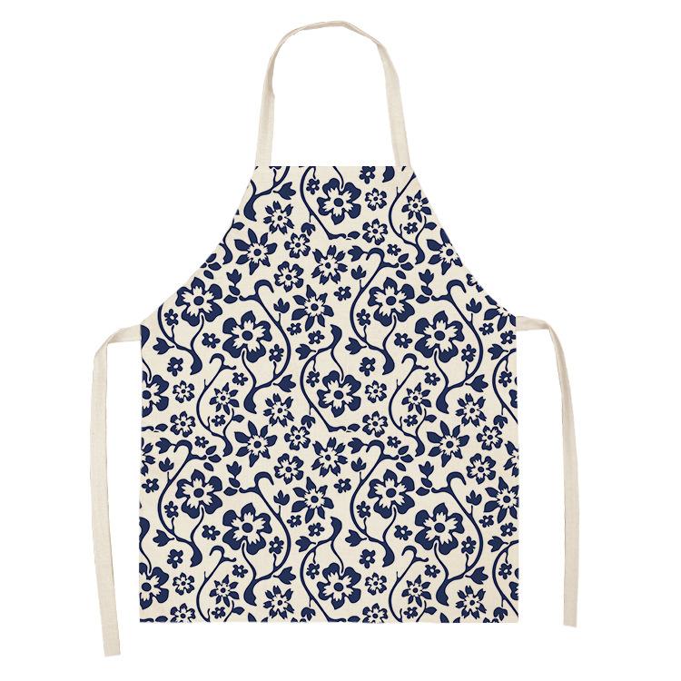 1 Pcs 55x68cm Cotton and Linen Apron Blue Porcelain Cooking Sleeveless Bib Anti-greasy Kitchen Mandala Supplies Chef Aprons