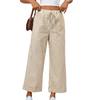 Women's High Waist Drawstring Wide Leg Pants Straight Fit Striped Casual Cropped Trousers