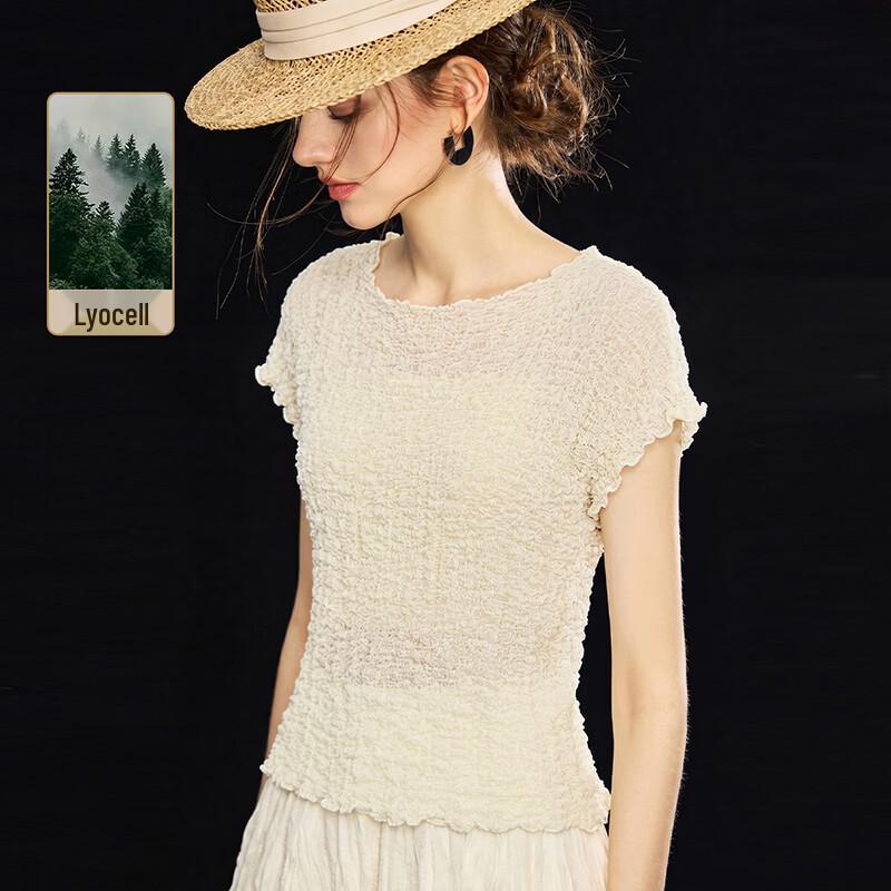 Women s Tencel Blend Pleated Rolled Edge Sleeveless Top M абрикосовый света