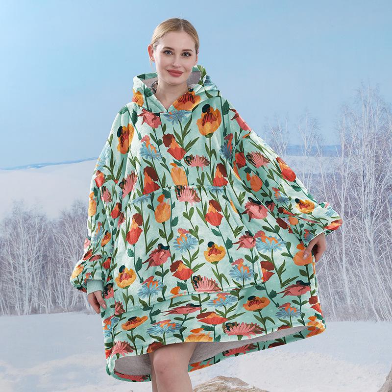 Hoodie Lazy Blanket Winter Casual Loose Kapuzenpullover Einheitsgröße Fleecedecke Home Service Nachthemd