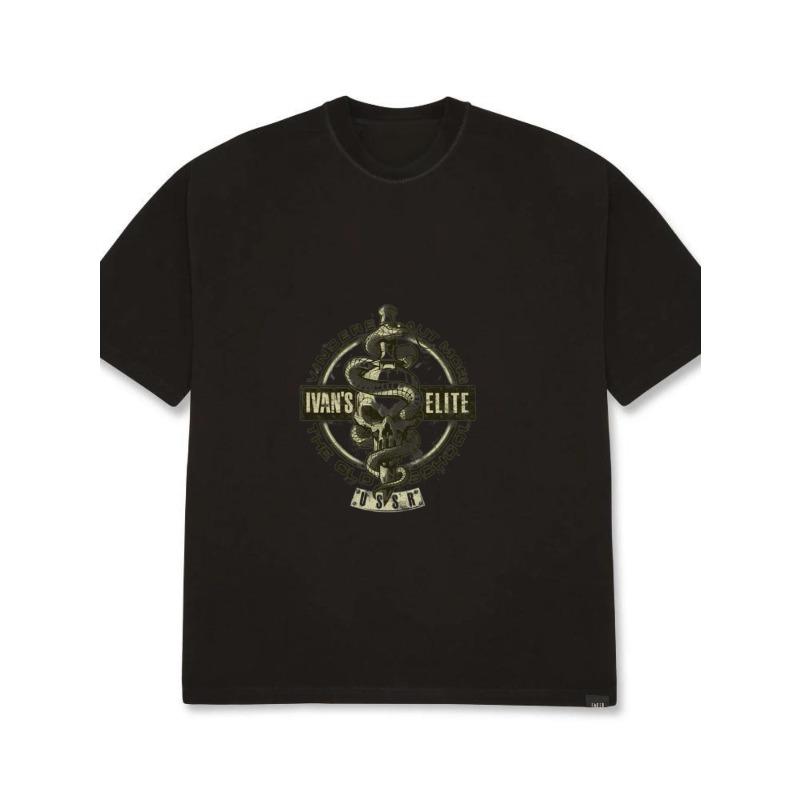 Bílé tričko s potiskem hadí lebky a nápisem Ivan's Elite pro volný čas