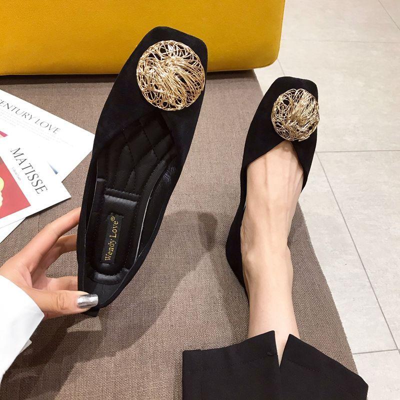 Fashion Flat Shoes for Women Spring and Autumn New Square Toe Black Shallow Cut Single Shoes for Women Flat Boat Shoes Work Shoes