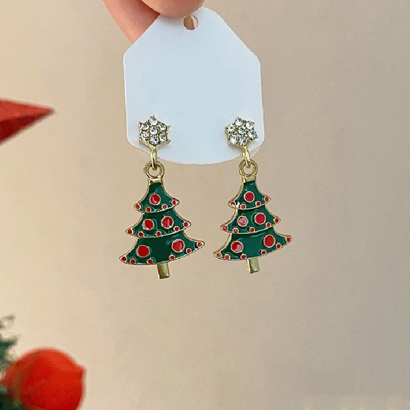 

Green Christmas Tree Zircon Crystal Star Earrings Stud For Women Dangle Xmas Party Jewelry Party Gift