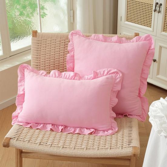 Cuscini Decorativi da Ufficio Interno, Federa per Cuscino Decorativa con Volant, Cotone a Quadri con Bordo Arricciato, Protezioni Cuscino Stile Rustico 18x18 Pollici 20x12 Federa