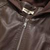 2024 Autumn Women's European & American Style Faux Leather Hooded Sweatshirt Coat