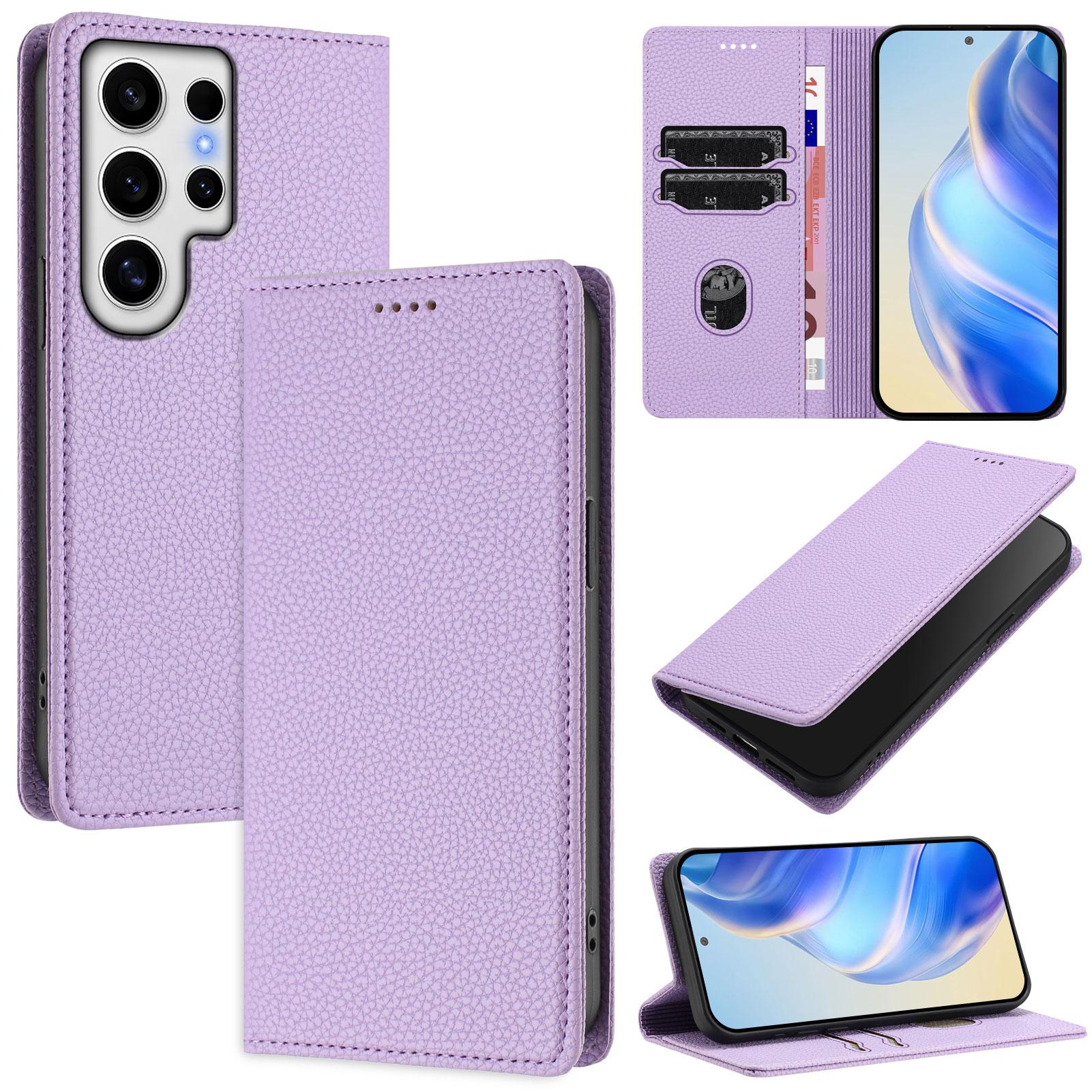 

For Samsung Galaxy S24 Ultra Wallet Case RFID Blocking Litchi Texture Leather Mobile Cover Light Purple