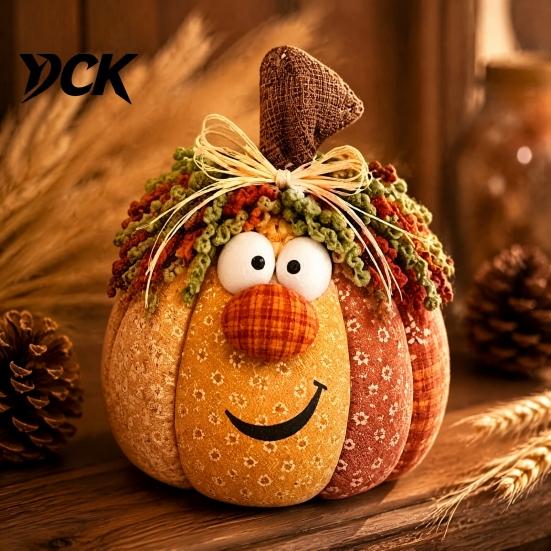 Fabric Pumpkin Decor for Autumn Whimsical Patchwork Pumpkin, Table Decor, Cute Smiling Face Holiday Centerpieces Family Cloth Tabletop Mantel