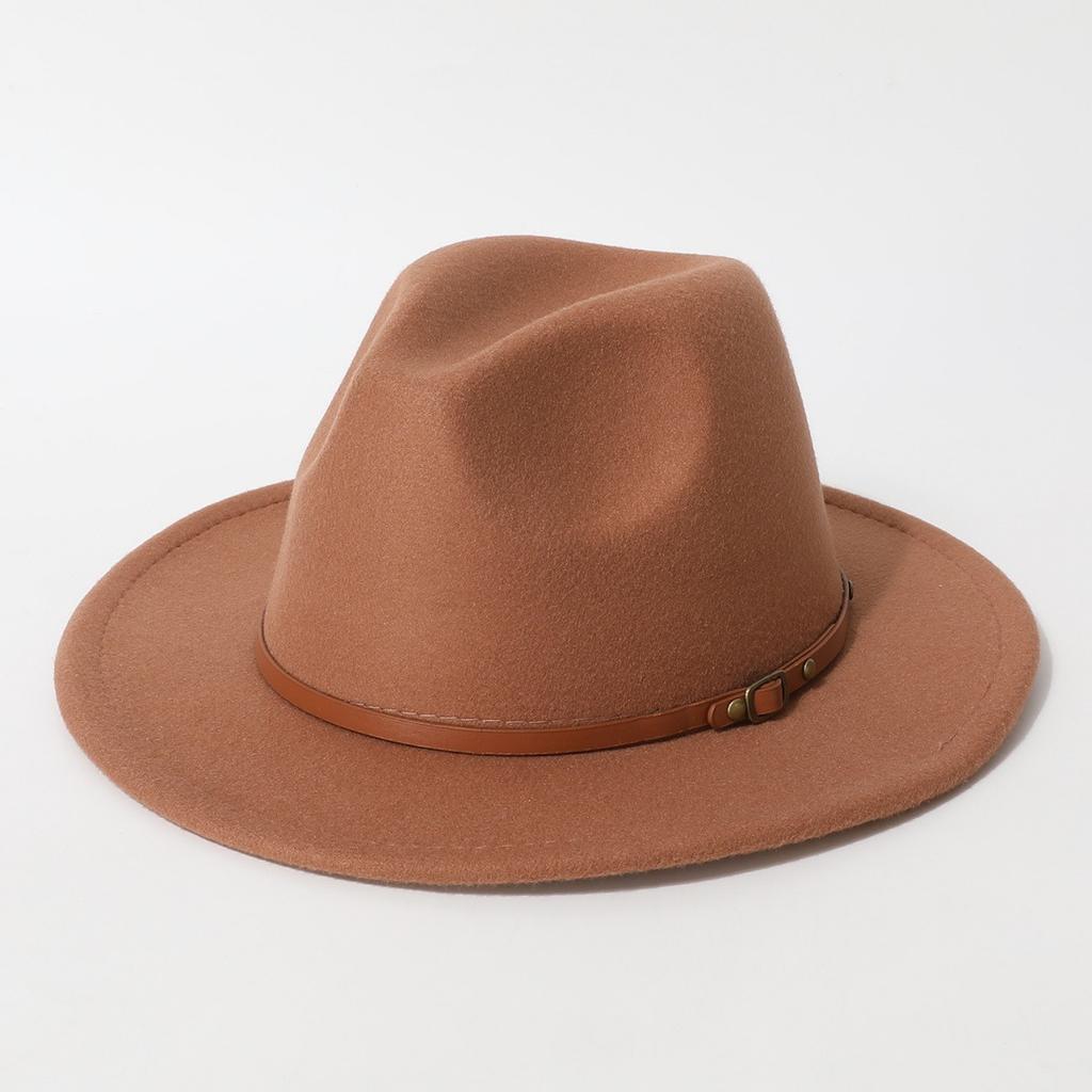 Popular flat-brim woolen hat, autumn and winter trendy British jazz hat, unisex retro color-blocking felt hat that makes the face look smaller