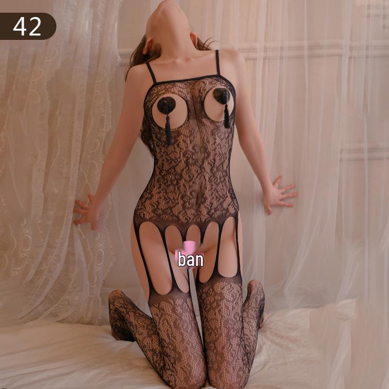 Passion Set: Transparent Fishnet Lingerie with Open Crotch Stockings for Women.