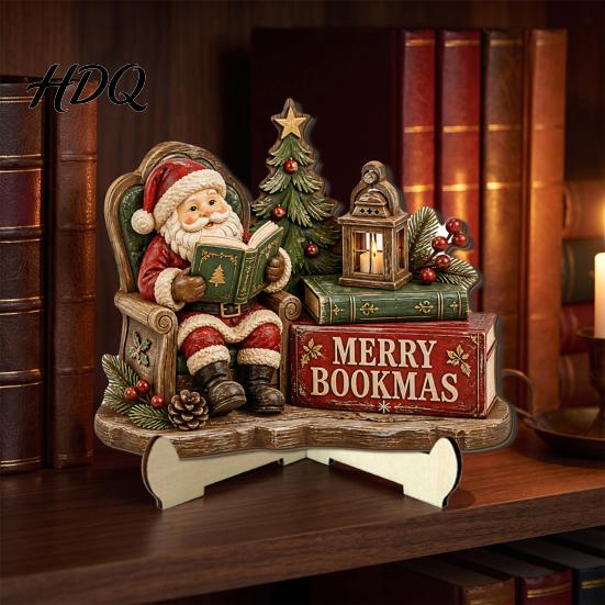 Reading Figure Ornaments 2D Flat Wooden Christmas Tabletop Sign Gnome Nutcracker Snowman Santa Claus Unique Gifts for Readers Gingerbread Man