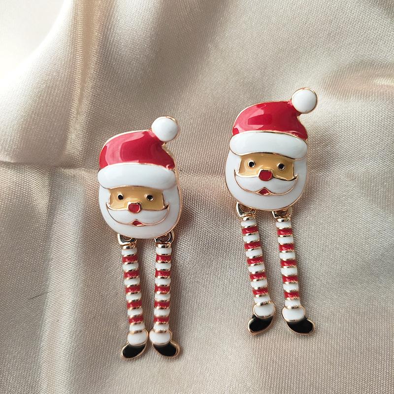 Cute Enamel Santa Claus Stud Earrings For Women Exquisite Imitation Pearl Cartoon Christmas Earring Xmas New Year Party Gifts