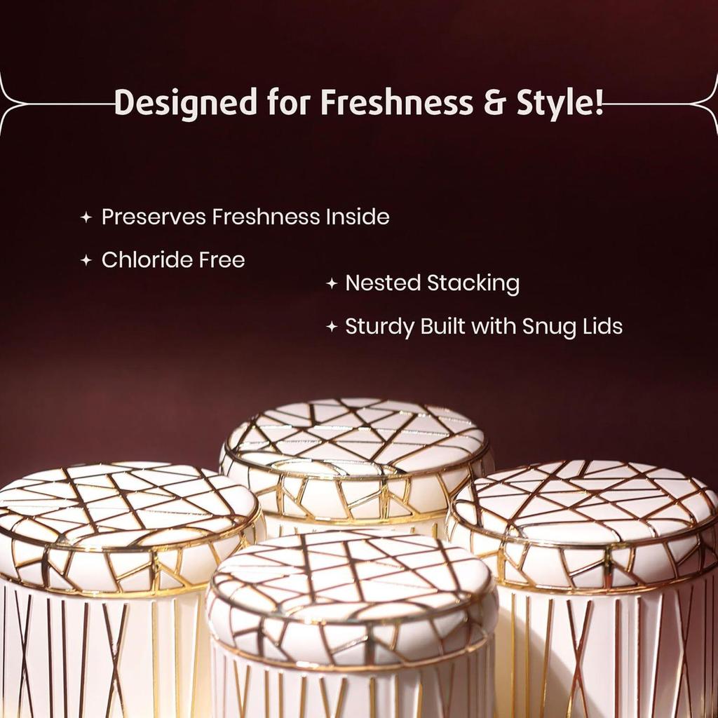 Airtight Dry Fruit Container Set- 4 Pieces (450mL each), Snacks Serving Bowls with Tray, Classic White, Serving Tray with Bowls for Snacks