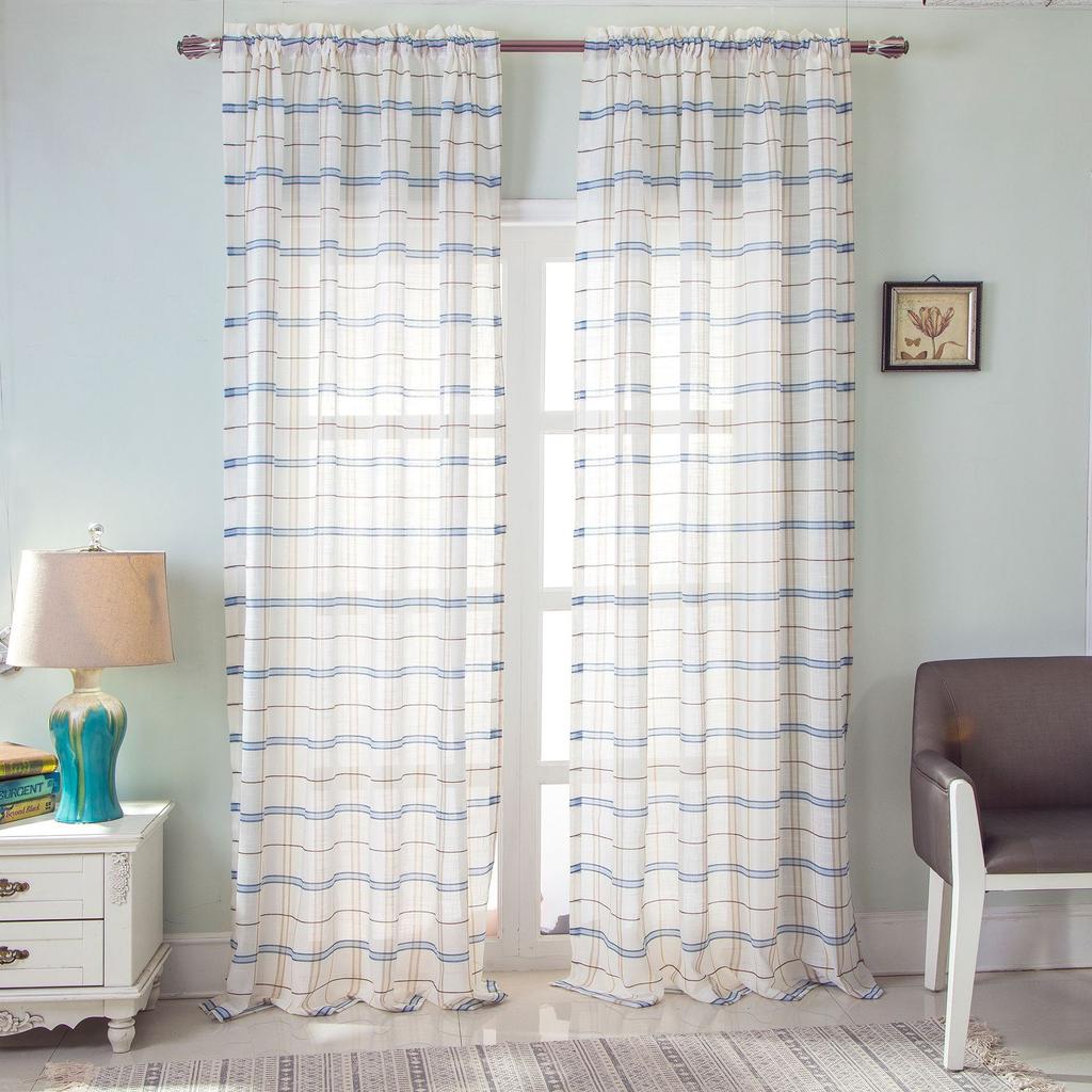Linen Woven Plaid Curtains, Window Screens, Finished Punched Curtains, Customization