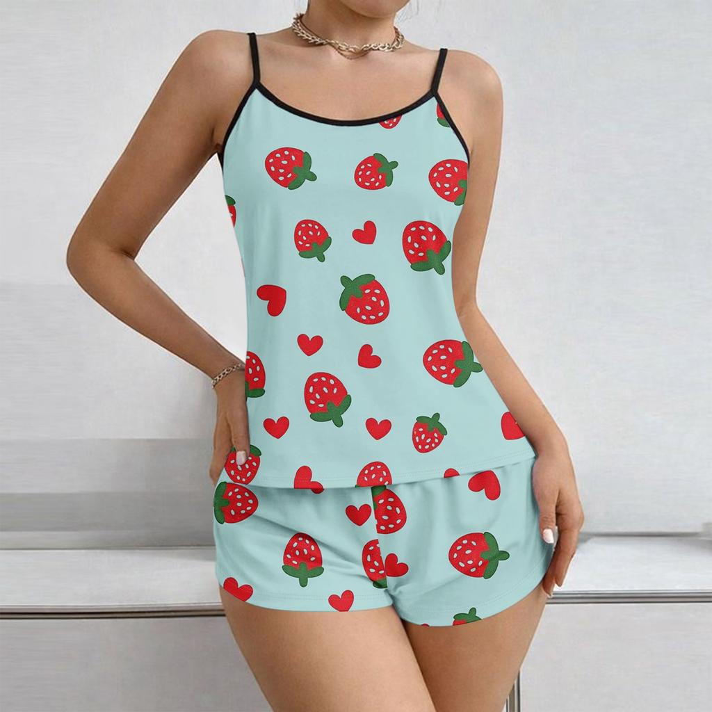 Weiches 2-teiliges Pyjama-Set für Damen, ärmellose Shorts, Loungewear-Sets, Pyjamas, Nachtwäsche