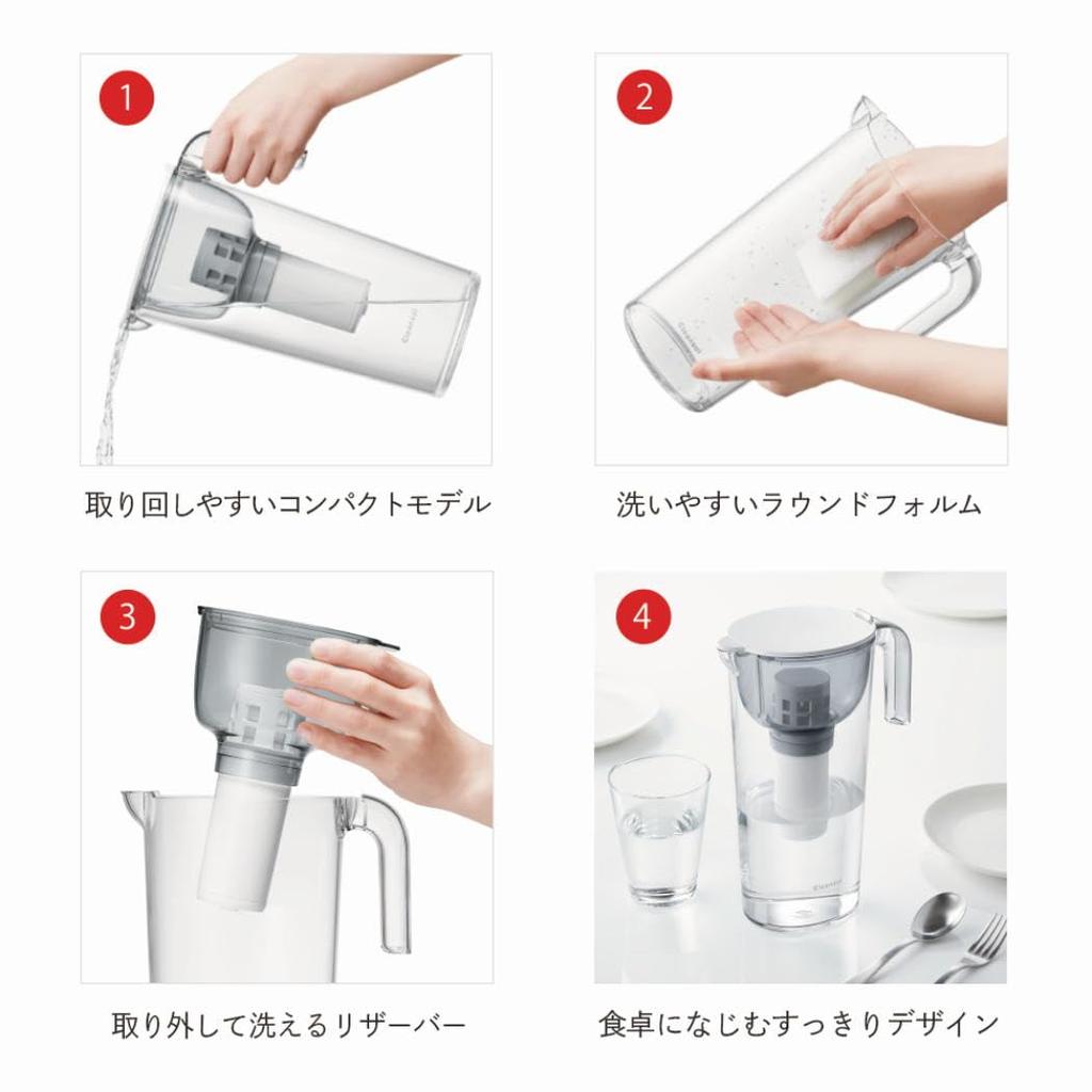 Cleansui Water Purifier, Jug-Style, Includes 1 Cartridge [Main Unit CP503-GR], Filtered Water Capacity: 1.1L, Total Capacity: 1.7L, Smart Size for Eas